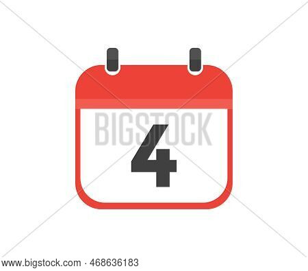 Simple Calendar With Date 4, Day Four Logo Design. Calendar Icon Flat Day 4. Reminder Symbol. Event 