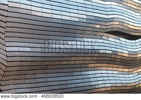 Nimes, Occitanie, France, 12 31 2022 - Abstract Patterns Of The Facade Of The Musee De Romanite, The