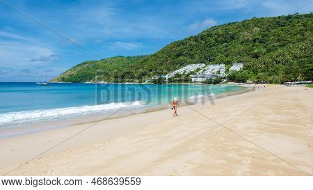 Nai Han Beach Phuket Thailand, Tropical Beach With White Sand And Beach Beds In Thailand Phuket Nai 