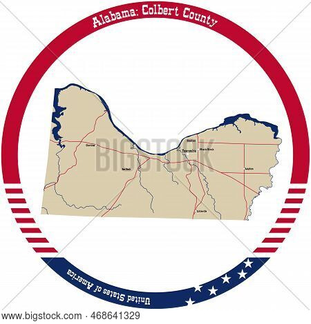 Map Of Colbert County In Alabama, Usa Arranged In A Circle.
