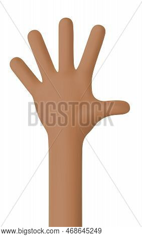 Hello - Hand Gesture. Unclenched Hand Of An African American. The Finger Count Is Number Five. All F