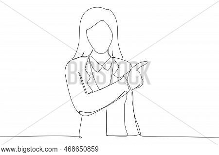 Business Woman Pointing Space. Single Continuous Line Art Style