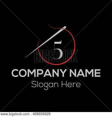 Initial Letter 5 Tailor Logo, Needle And Thread Combination. Needle Logo, Embroider, Textile, Fashio