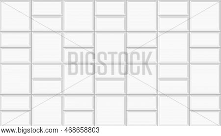 White Basketweave Tile Mosaic Layout. Sidewalk Texture. Stone Or Ceramic Brick Wall Background. Kitc