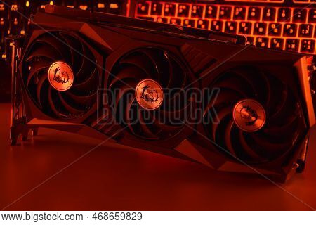 Msi Geforce Rtx 3090 Ti Gaming X Trio Graphics Card, Dark Background.