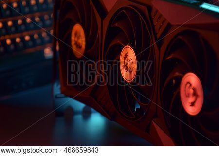 Msi Geforce Rtx 3090 Ti Gaming X Trio Graphics Card, Dark Background.