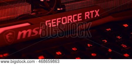 Msi Geforce Rtx 3090 Ti Gaming X Trio Graphics Card, Dark Background.