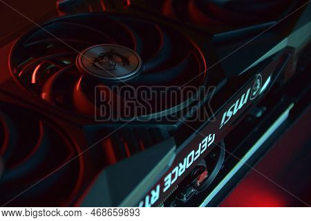 Msi Geforce Rtx 3090 Ti Gaming X Trio Graphics Card, Dark Background.