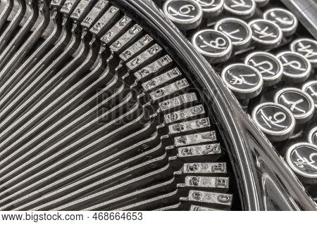 Antique Typewriter With Traditional Typebars. Before Text Messaging, People Used Typewriters To Comm