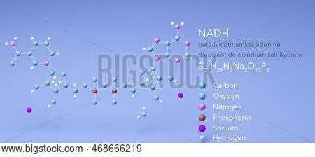 Molecule Nadh, Molecular Structures, Beta-nicotinamide Adenine Dinucleotide Disodium Salt Hydrate 3d
