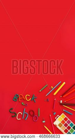 Vertical Banner Lettering Of Multi-colored Plasticine Back To School In Wry Funny Style And School S