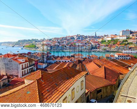 Porto Skyline With Douro River From Gaia In Bright Sunny Day, Porto, Portugal