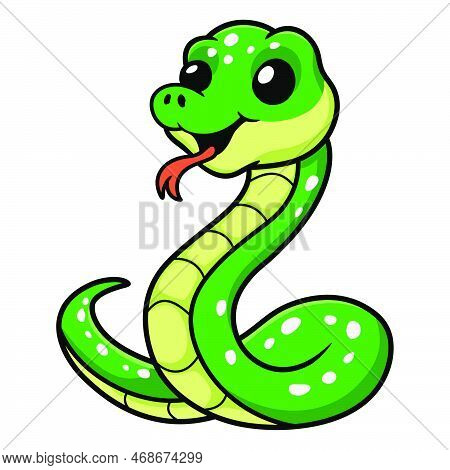 Vector Illustration Of Cute Green Tree Python Cartoon