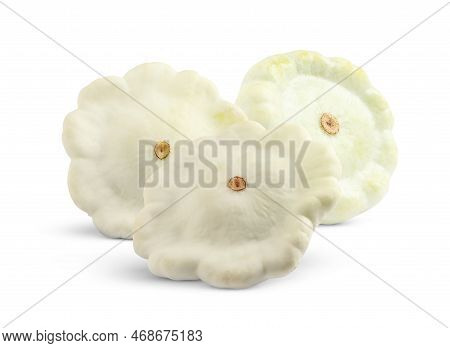 Three Fresh Pattypan Squashes On White Background