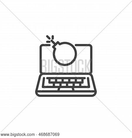 Laptop Bomb Attack Line Icon. Linear Style Sign For Mobile Concept And Web Design. Dos Malware Bomb 