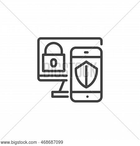 Multi-factor Authentication Line Icon. Linear Style Sign For Mobile Concept And Web Design. Computer
