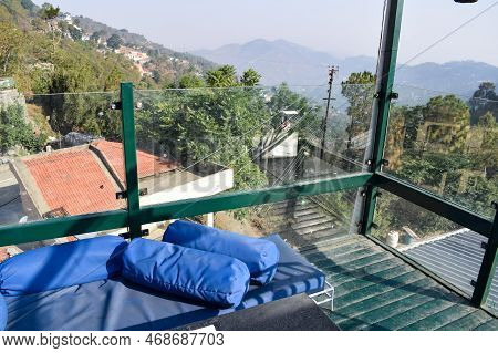 Early Morning View Of Modern Rooftop Restaurant At Kasauli, Himachal Pradesh In India, View Of Mount
