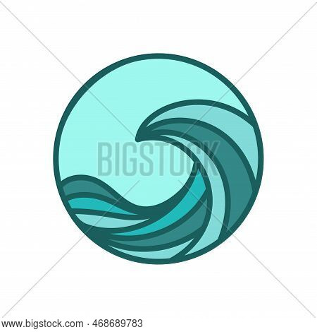 Circular Blue Waves Icon Logo Design, Ocean Wave Logo Design. Vector Template Water Symbol. Sea Wave