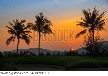 View Of Sunset In Hua Hin, A Beach Resort Town In The Northern Part Of The Malay Peninsula In Thaila