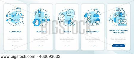 Lgbtqi Mental Health Risk Factors Blue Onboarding Mobile App Screen. Walkthrough 5 Steps Editable Gr