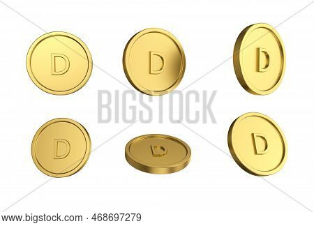 3d Illustration Set Of Gold Dalasi Coin In Different Angels On White Background