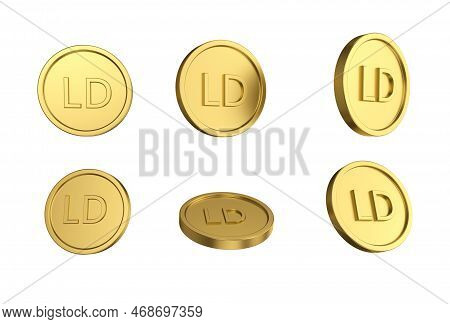 3d Illustration Set Of Gold Libyan Dinar Coin In Different Angels On White Background