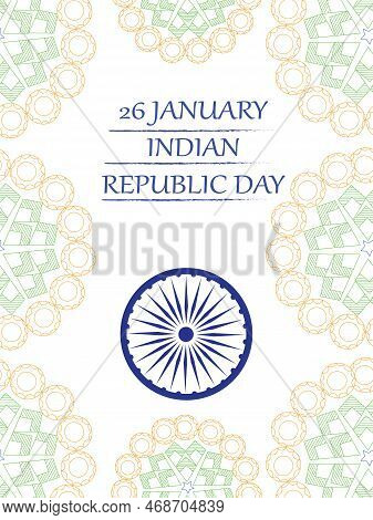 Vector Of Indian Republic Day Card. Green Ryb And Yellow Orange Color Wheel Color Mandala Art Decora