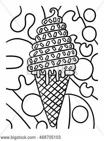 A Cute And Funny Coloring Page Of An Ice Cream In Cone. Provides Hours Of Coloring Fun For Children.