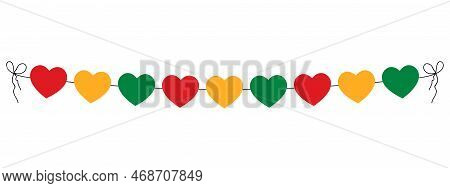 Pan African Colours Heart Garland, String Of Hearts For Outdoor Party, Red, Yellow And Green Color D