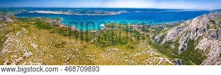 Velebit Channel And Starigrad Aerial Panoramic View From Paklenica National Park, Dalmatia Archipela