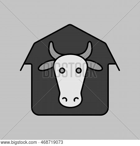 Cowshed Isolated Grayscale Icon. Farm Animal Sign. Graph Symbol For Your Web Site Design, Logo, App,