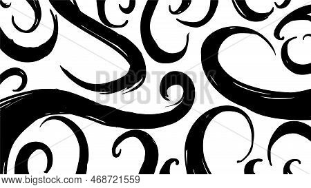 Doodle Black Tentacles On A White Background. Texture Of Weaving With Weaving Plant Or Monster Tenta