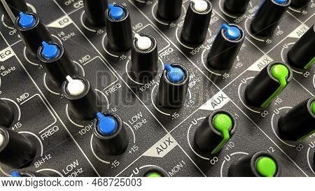 Audio Mixer, Remote Control Dj. Buttons On The Remote Control To Control The Sound. Close-up Of The