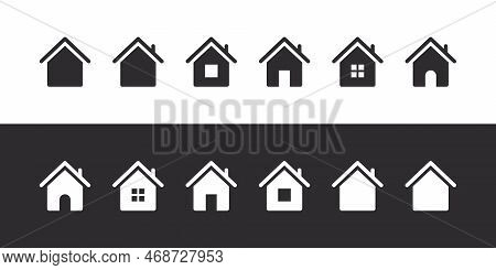 House Icons Set. Home Icon Collection. Real Estate. Flat Style Houses On Black And White Background.