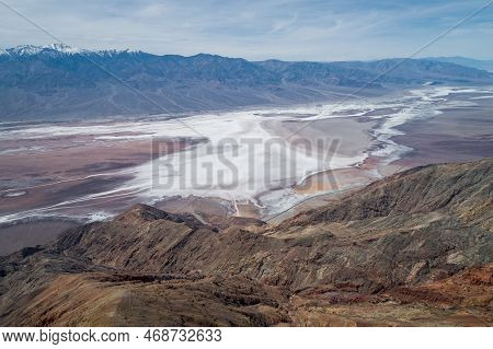 Dante's View In Death Valley. Mountain And Salty Area In Background. Dante's View Provides A Panoram