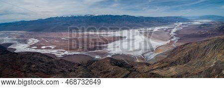 Dante's View In Death Valley. Mountain And Salty Area In Background. Dante's View Provides A Panoram