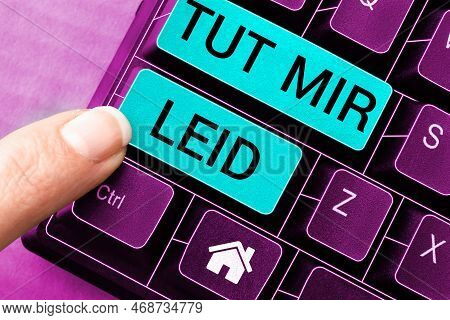 Sign Displaying Tut Mir Leid. Business Showcase Asking Forgiveness For What Have Been Done In The Pa