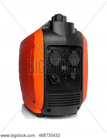 Portable Electricity Generator Isolated On White Background. Petrol Inverter Generator.