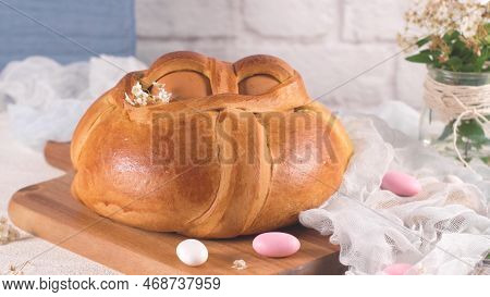 Easter Folar With Egg On Wooden Table Top.