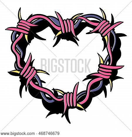 Gothic Barbwire Howing Heart Shape. T-shirt Print For Valentine\'s Day Or Halloween. Hand Drawing Il