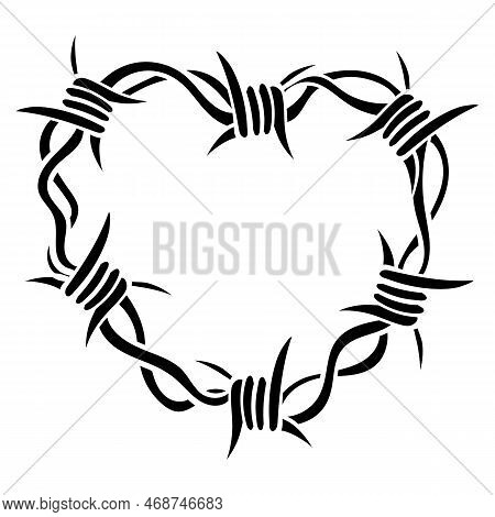 Gothic Barbwire Howing Heart Shape. T-shirt Print For Valentine\'s Day Or Halloween. Hand Drawing Il