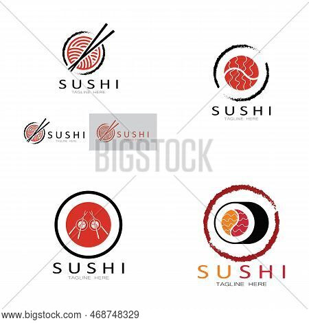 Sushi Logo Template.vector Icon Style Illustration Bar Or Shop, Sushi,salmon Roll,sushi And Rolls Wi