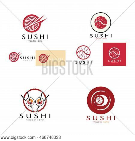Sushi Logo Template.vector Icon Style Illustration Bar Or Shop, Sushi,salmon Roll,sushi And Rolls Wi
