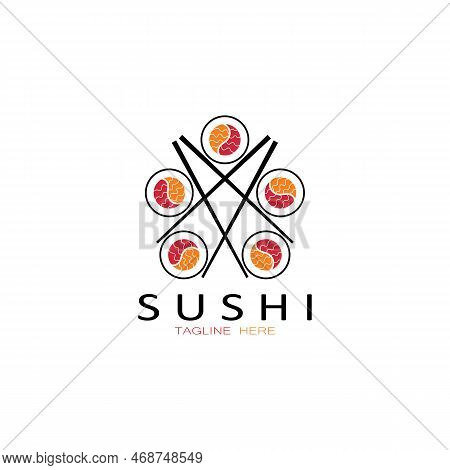 Sushi Logo Template.vector Icon Style Illustration Bar Or Shop, Sushi,salmon Roll,sushi And Rolls Wi
