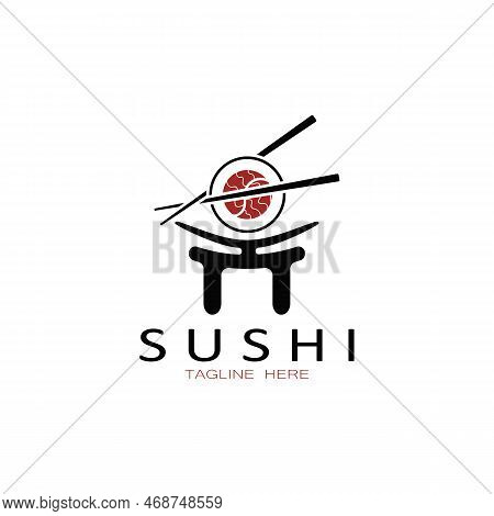 Sushi Logo Template.vector Icon Style Illustration Bar Or Shop, Sushi,salmon Roll,sushi And Rolls Wi