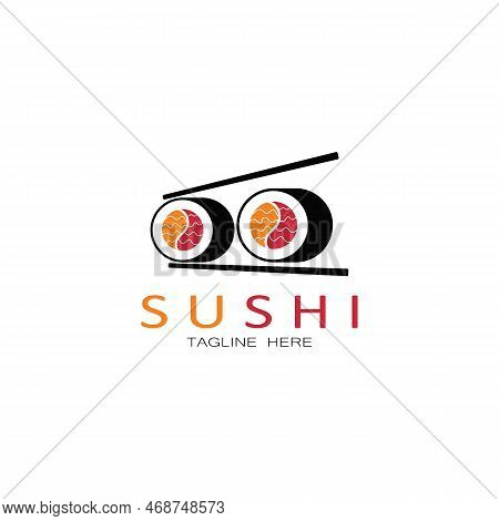 Sushi Logo Template.vector Icon Style Illustration Bar Or Shop, Sushi,salmon Roll,sushi And Rolls Wi