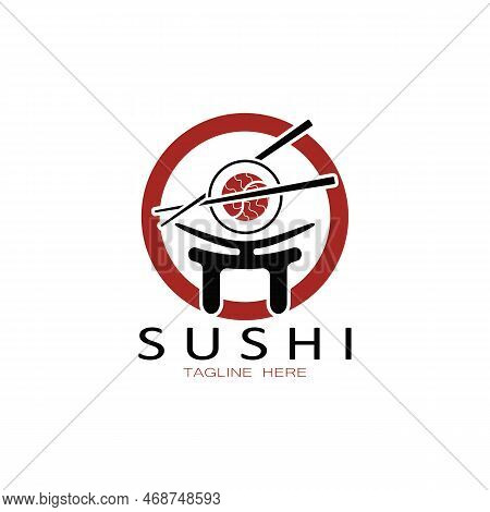 Sushi Logo Template.vector Icon Style Illustration Bar Or Shop, Sushi,salmon Roll,sushi And Rolls Wi