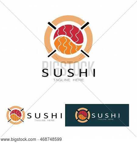 Sushi Logo Template.vector Icon Style Illustration Bar Or Shop, Sushi,salmon Roll,sushi And Rolls Wi