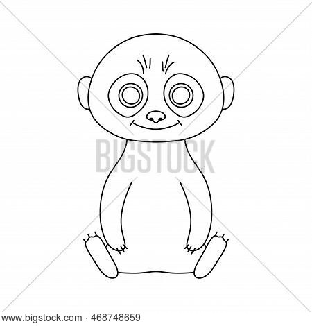 Cute Baby Suricata Isolated On White Background . Animal Of Africa. Hand Drawn Outline Illustration 