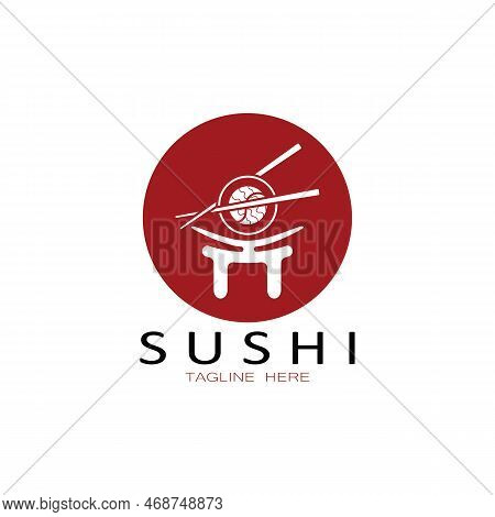 Sushi Logo Template.vector Icon Style Illustration Bar Or Shop, Sushi,salmon Roll,sushi And Rolls Wi